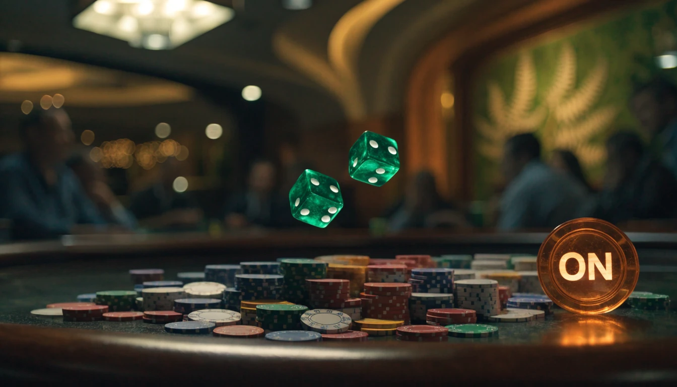 Casino craps table with chips and dice in New Zealand