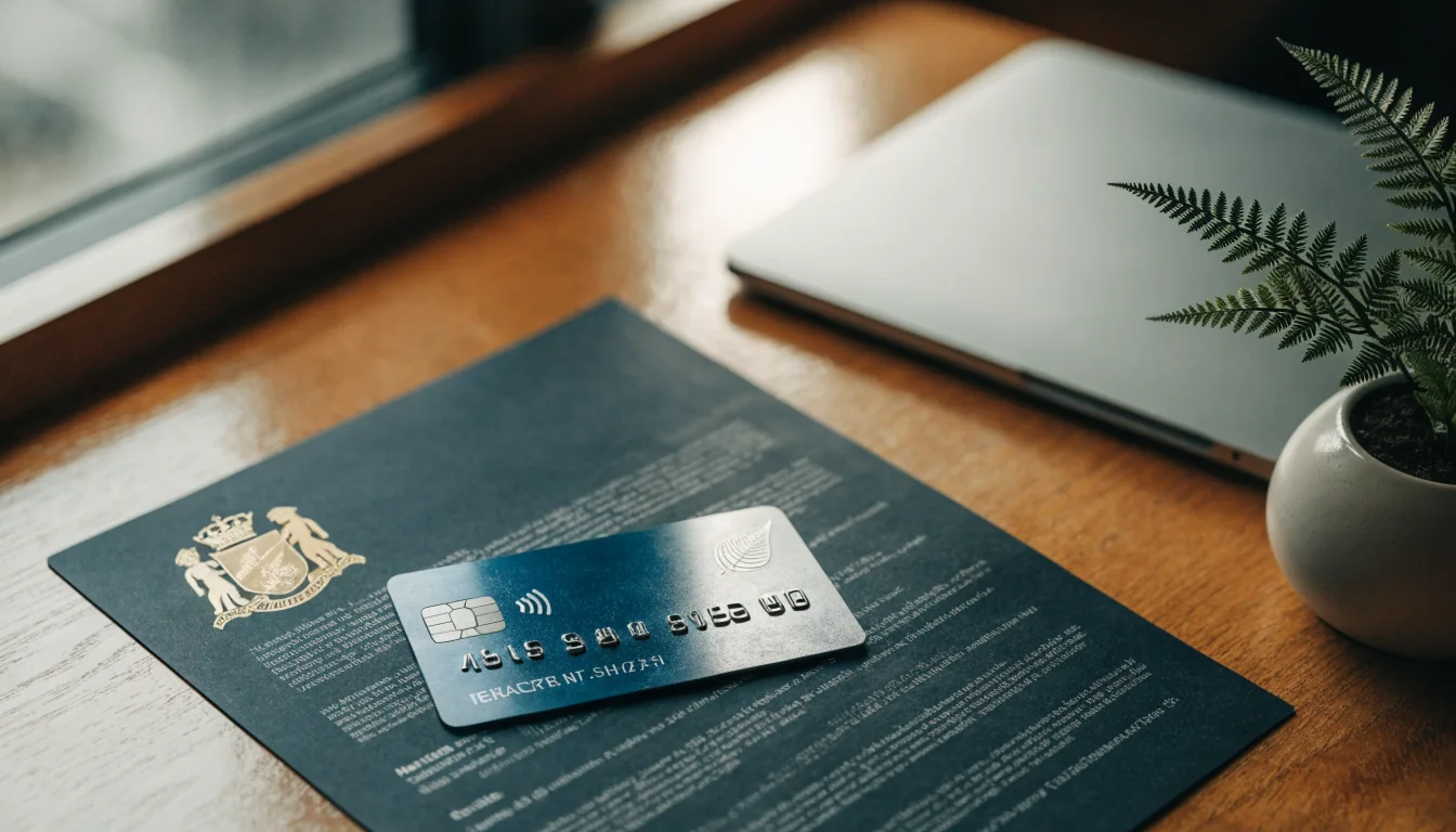 Mastercard credit card on a New Zealand regulatory document with silver fern