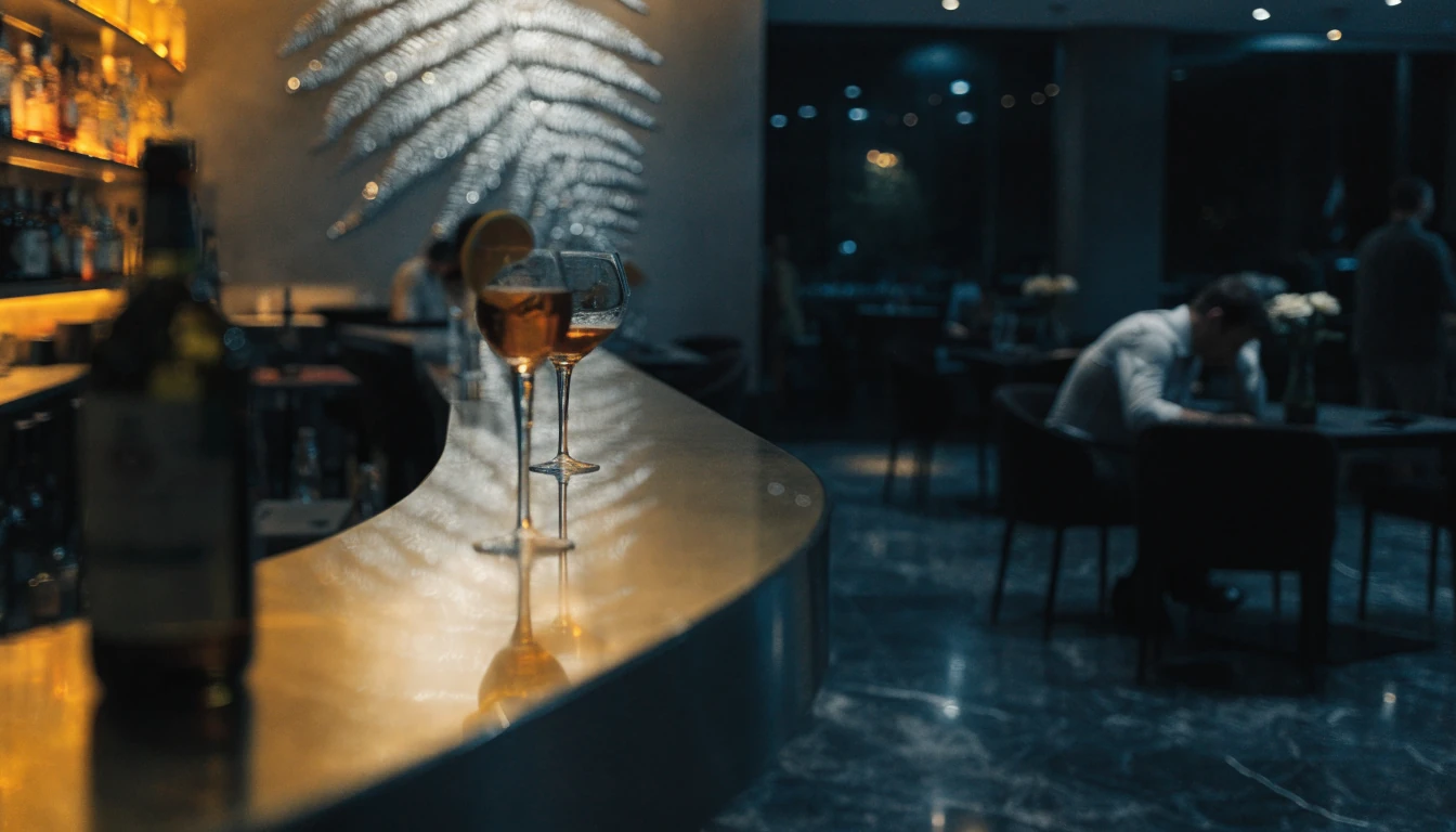 Modern casino lounge interior with warm lighting and New Zealand fern decor