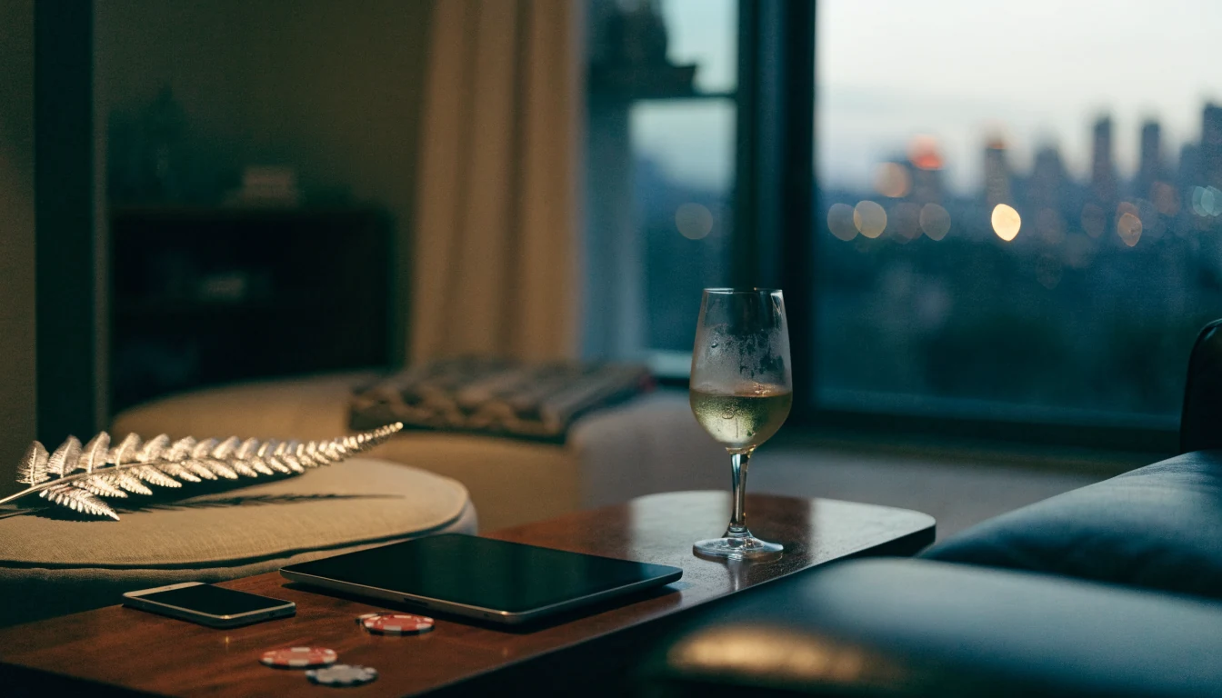 Smartphone and chips on a coffee table in a modern New Zealand home