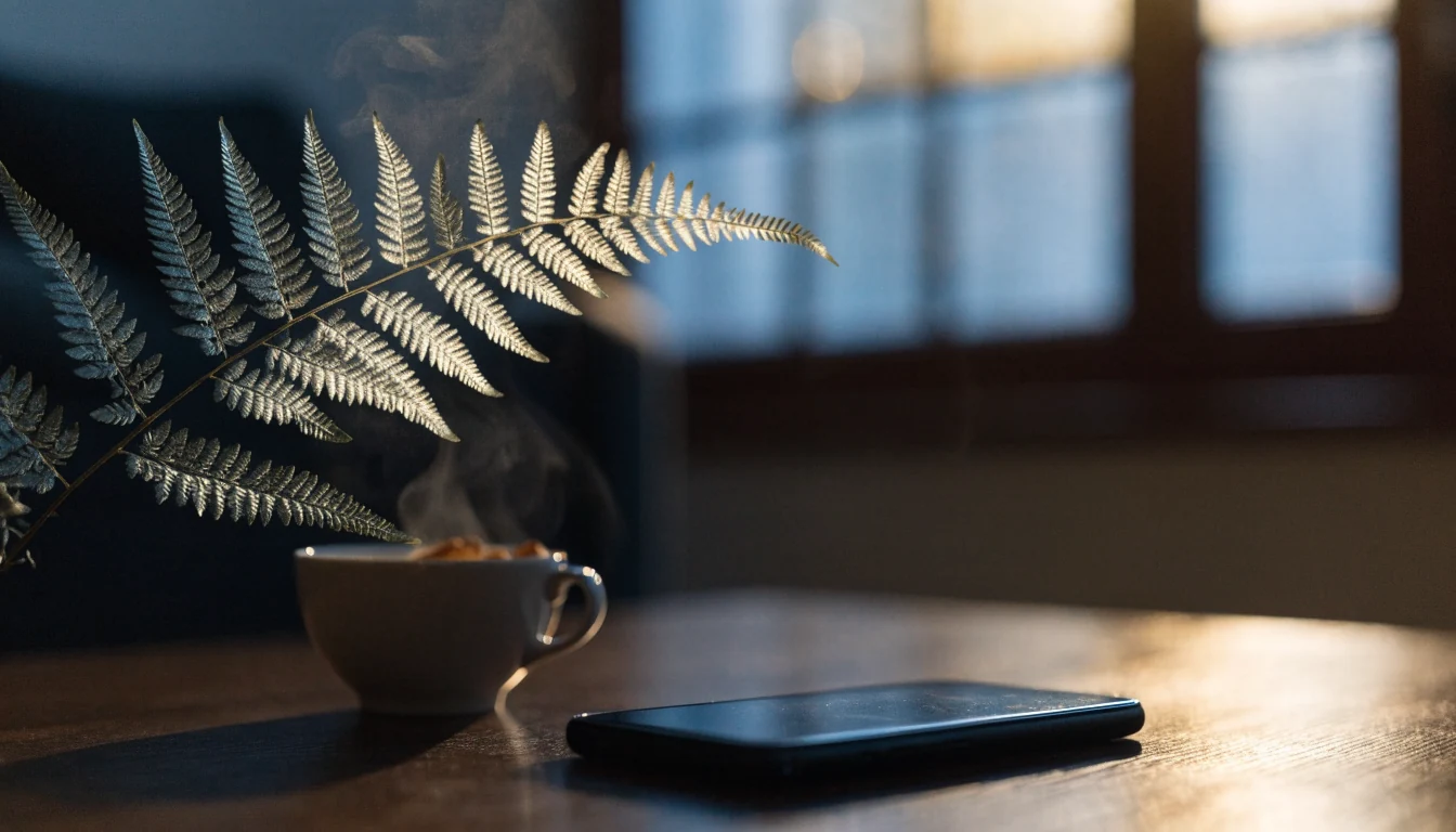 Smartphone face-down on a wooden table beside coffee in a New Zealand home